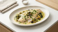Filetti di platessa alle olive in padella: pronti in pochi minuti, con sfumata di vino bianco